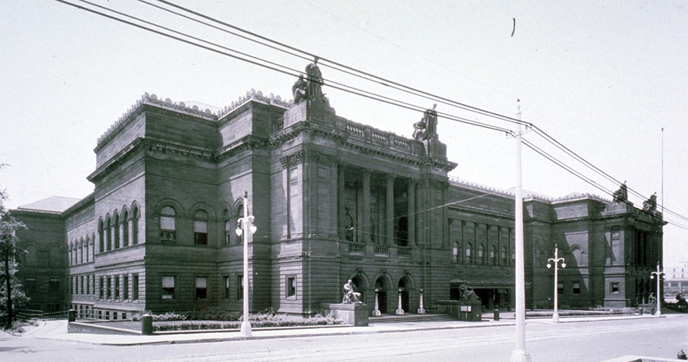 Archival photo showing the grand exterior expansion of the Carnegie Institute in Oakland, Pittsburgh.